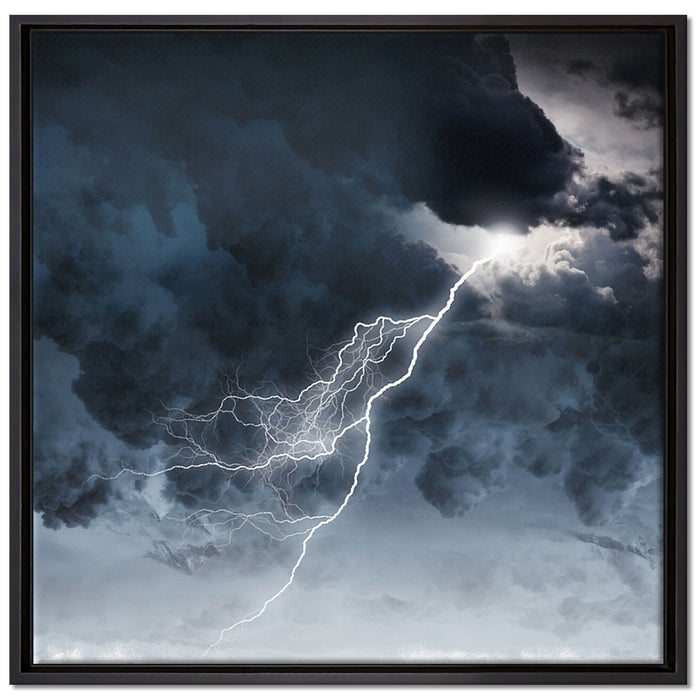 Blitz am Himmel auf Leinwandbild Quadratisch gerahmt Größe 70x70