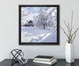 Winterlandschaft mit Hütte  auf Leinwandbild Quadratisch gerahmt mit Kirschblüten