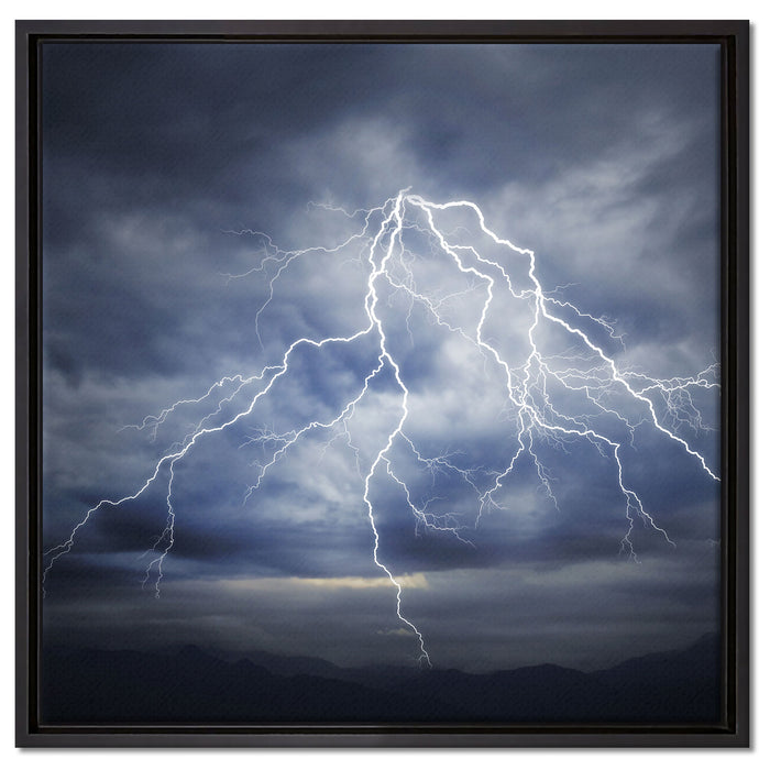 Blitze am stürmischen Himmel auf Leinwandbild Quadratisch gerahmt Größe 60x60