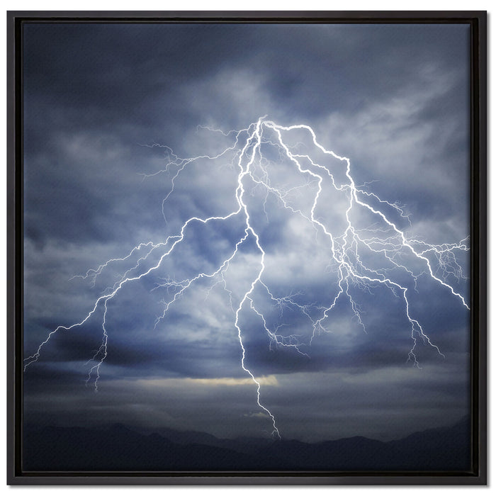 Blitze am stürmischen Himmel auf Leinwandbild Quadratisch gerahmt Größe 70x70