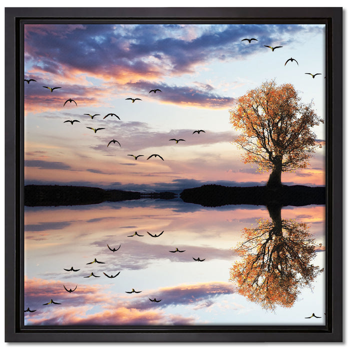 Baum spiegelt sich im Wasser auf Leinwandbild Quadratisch gerahmt Größe 40x40