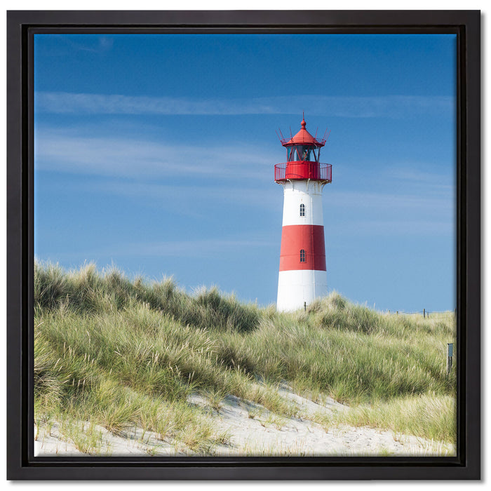 Leuchtturm hinter Dünen auf Leinwandbild Quadratisch gerahmt Größe 40x40