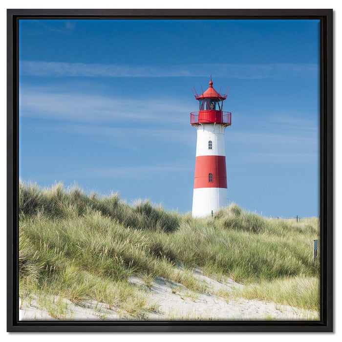 Leuchtturm hinter Dünen auf Leinwandbild Quadratisch gerahmt Größe 60x60