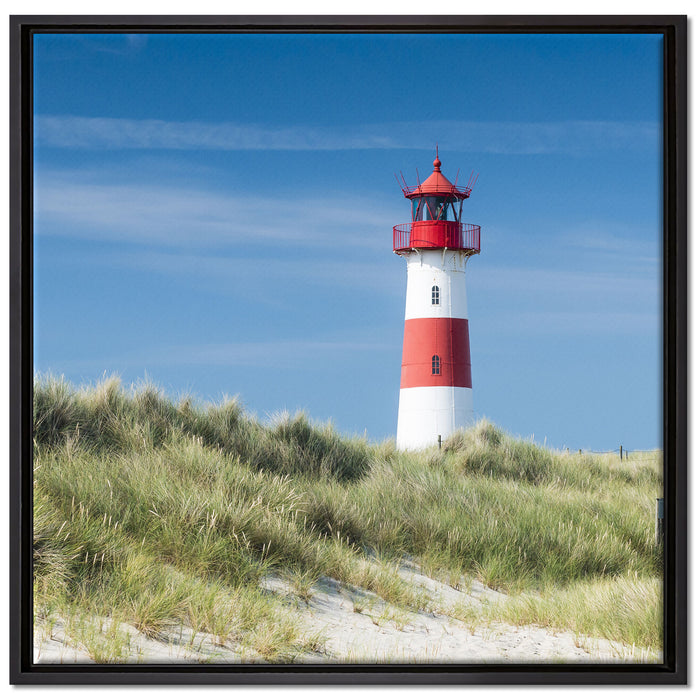 Leuchtturm hinter Dünen auf Leinwandbild Quadratisch gerahmt Größe 70x70