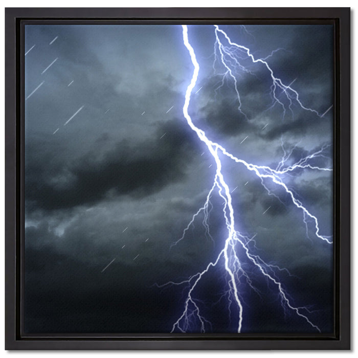 Blitz am Gewitterhimmel auf Leinwandbild Quadratisch gerahmt Größe 40x40