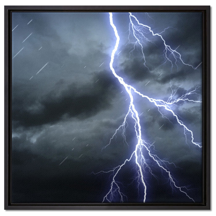 Blitz am Gewitterhimmel auf Leinwandbild Quadratisch gerahmt Größe 60x60
