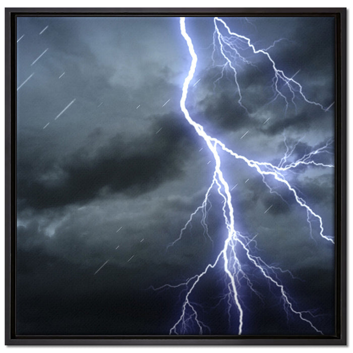 Blitz am Gewitterhimmel auf Leinwandbild Quadratisch gerahmt Größe 70x70