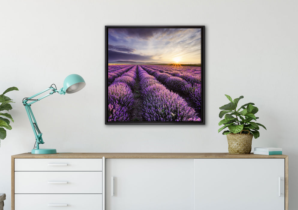 Traumhafte Lavendel Provence auf Leinwandbild gerahmt Quadratisch verschiedene Größen im Wohnzimmer