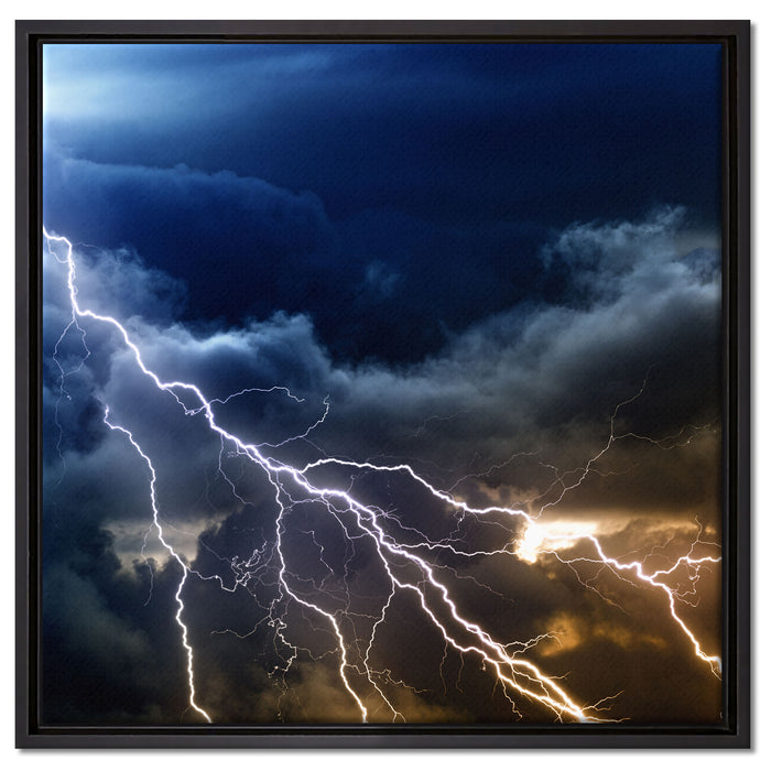 Blitzeinschlag am Himmelszelt auf Leinwandbild Quadratisch gerahmt Größe 60x60