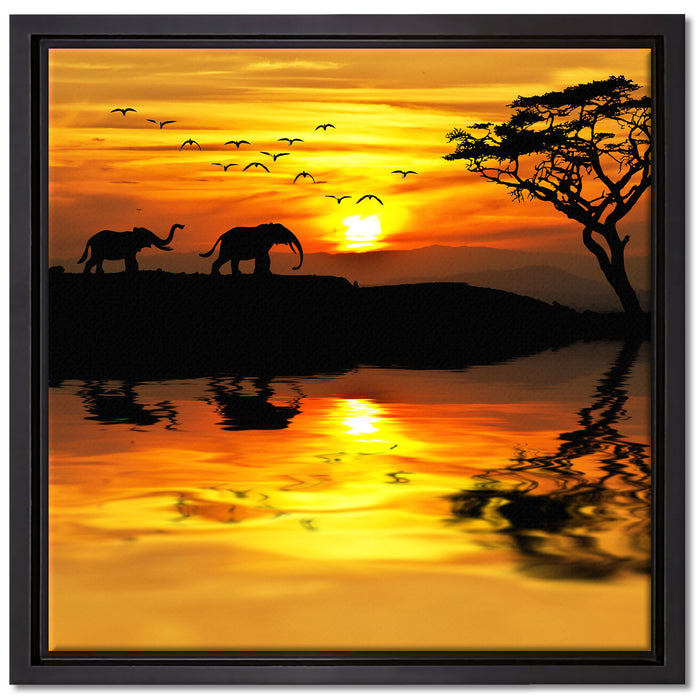 Elefanten in Afrikanischer Steppe auf Leinwandbild Quadratisch gerahmt Größe 40x40