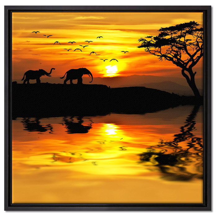 Elefanten in Afrikanischer Steppe auf Leinwandbild Quadratisch gerahmt Größe 60x60