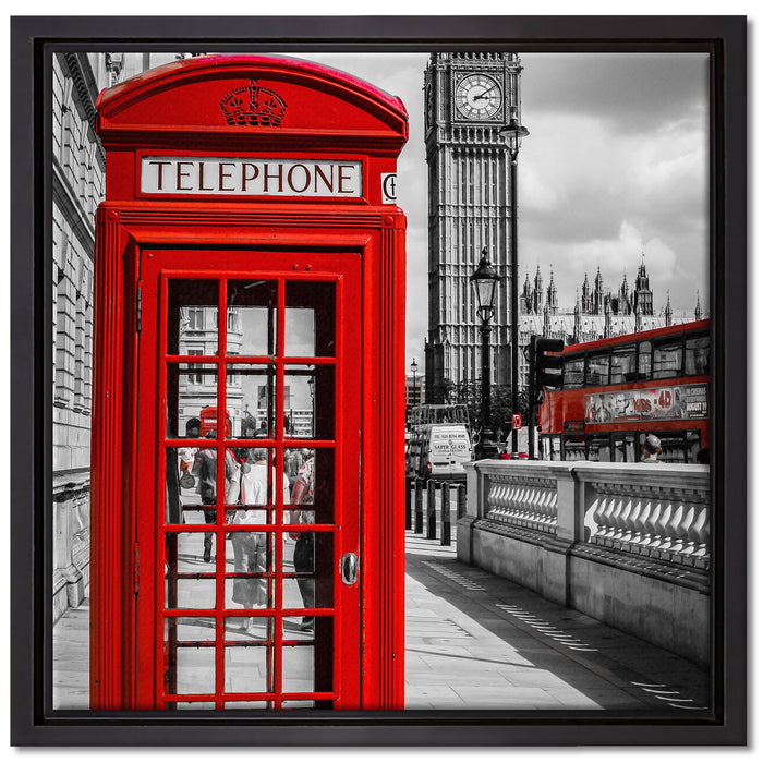 Telefonzelle London auf Leinwandbild Quadratisch gerahmt Größe 40x40