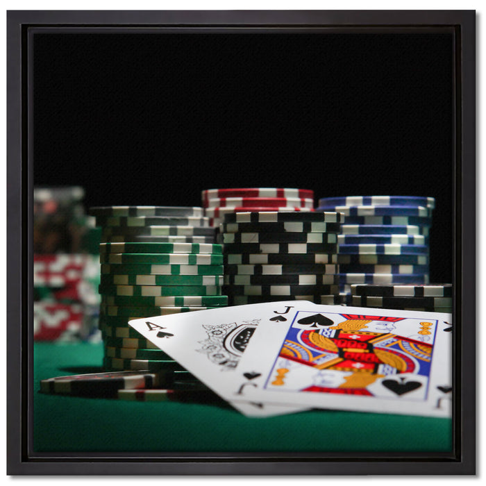Pokertisch Las Vegas auf Leinwandbild Quadratisch gerahmt Größe 40x40