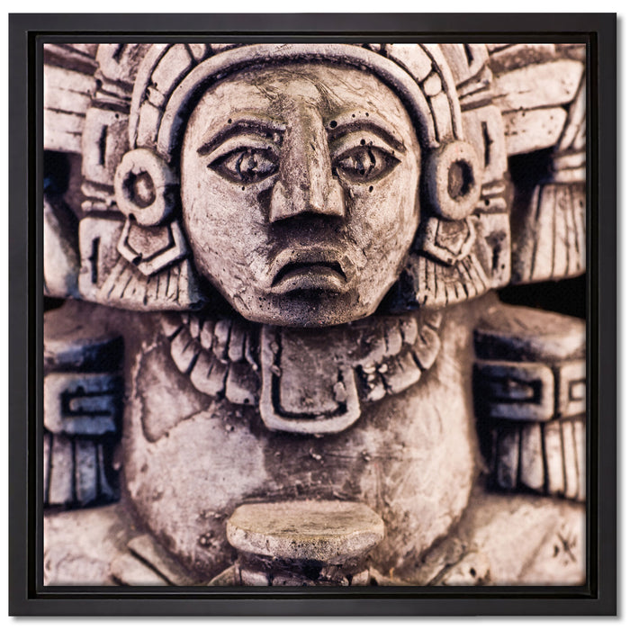 kleine Maya Skulptur auf Leinwandbild Quadratisch gerahmt Größe 40x40