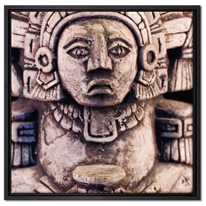kleine Maya Skulptur auf Leinwandbild Quadratisch gerahmt Größe 60x60