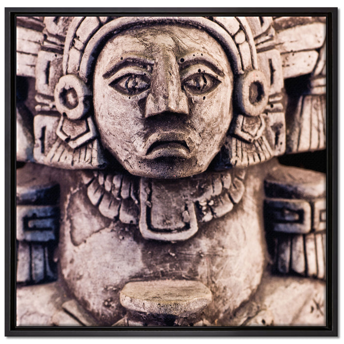 kleine Maya Skulptur auf Leinwandbild Quadratisch gerahmt Größe 70x70