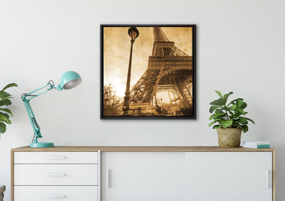 Pariser Eifelturm Retro auf Leinwandbild gerahmt Quadratisch verschiedene Größen im Wohnzimmer
