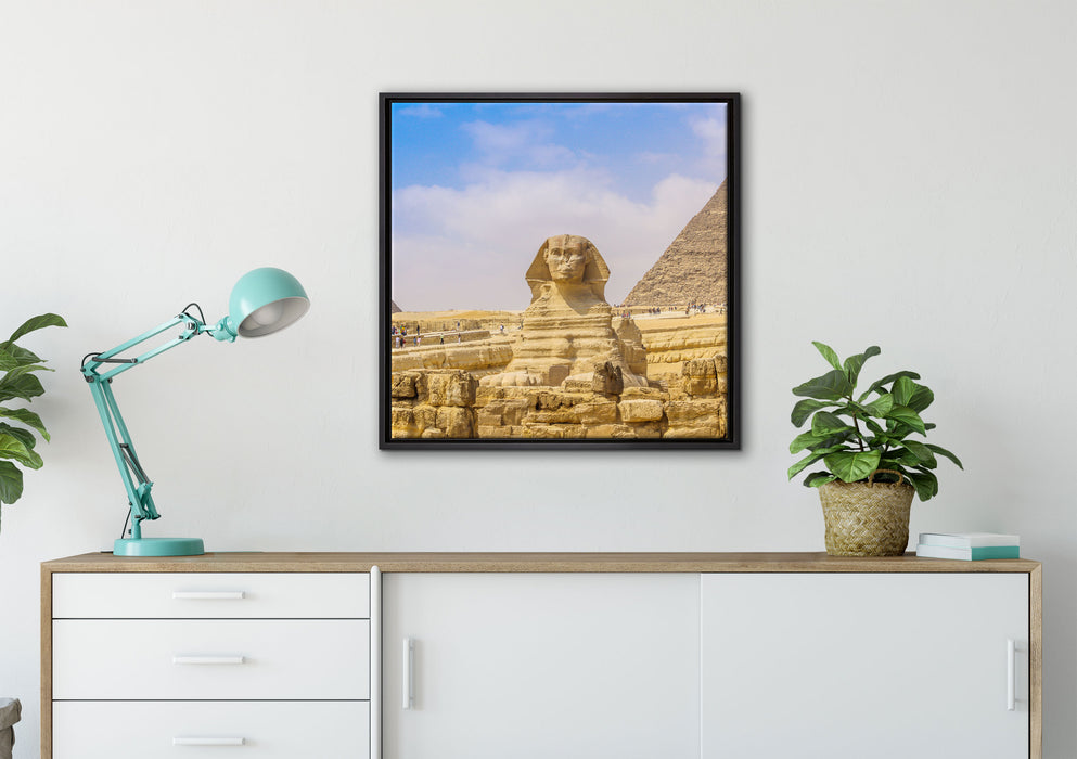 Große Sphinx von Gizeh auf Leinwandbild gerahmt Quadratisch verschiedene Größen im Wohnzimmer
