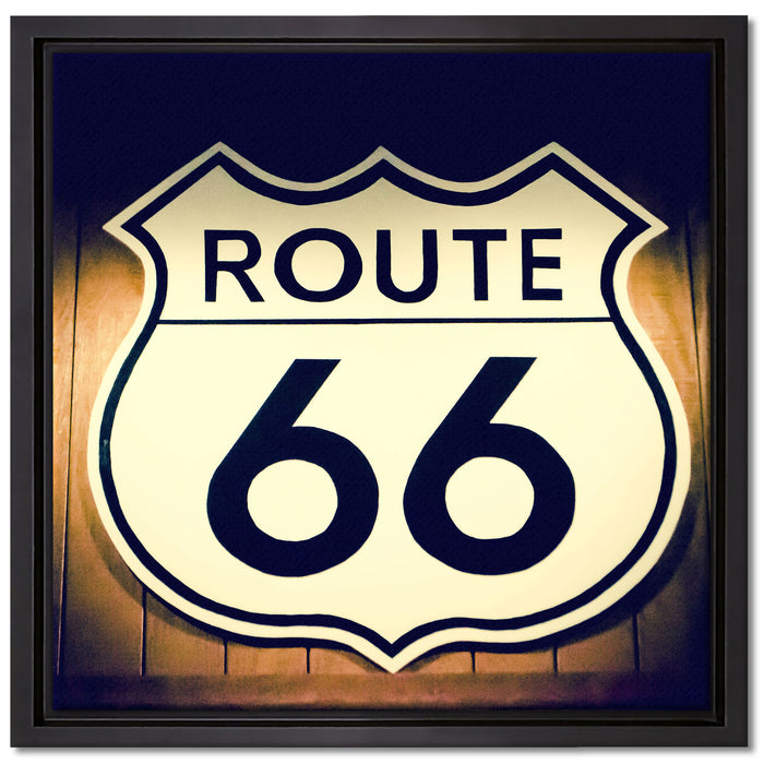 Modernes Route 66 Schild auf Leinwandbild Quadratisch gerahmt Größe 40x40