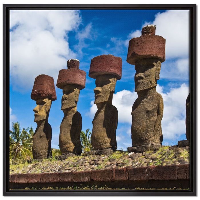 Moai Statuen Osterinseln auf Leinwandbild Quadratisch gerahmt Größe 70x70