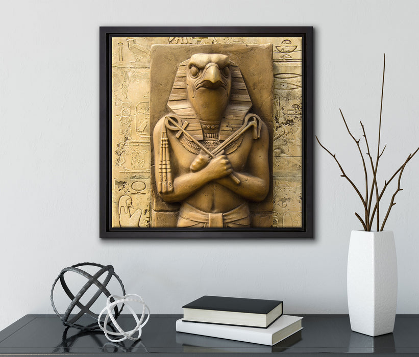 Ägyptischer Gott Horus  auf Leinwandbild Quadratisch gerahmt mit Kirschblüten