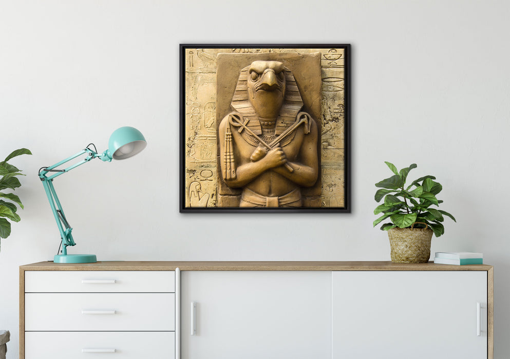 Ägyptischer Gott Horus auf Leinwandbild gerahmt Quadratisch verschiedene Größen im Wohnzimmer