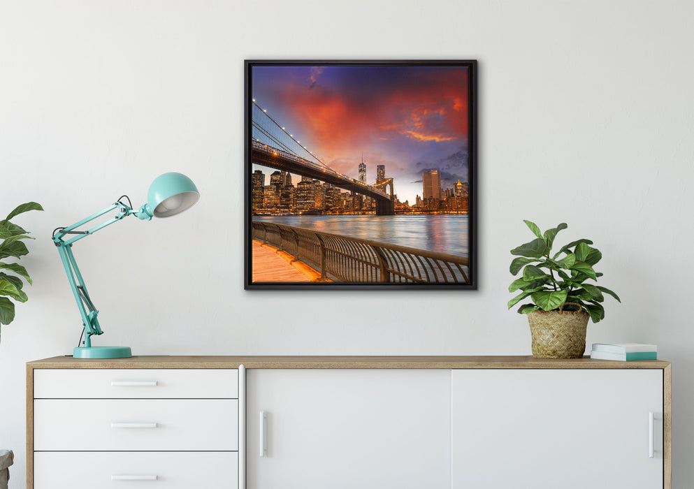Brooklyn Bridge Park New York auf Leinwandbild gerahmt Quadratisch verschiedene Größen im Wohnzimmer