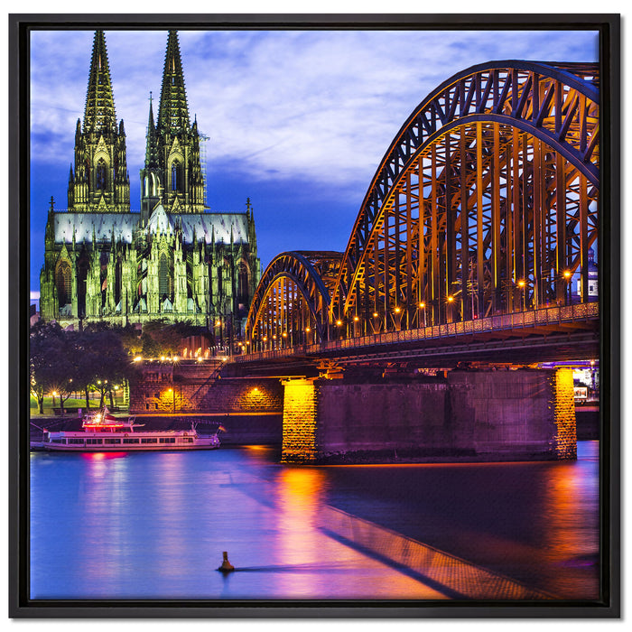 Hohenzollernbrücke bei Nacht auf Leinwandbild Quadratisch gerahmt Größe 70x70