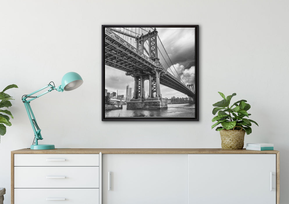 Manhattan Bridge New York auf Leinwandbild gerahmt Quadratisch verschiedene Größen im Wohnzimmer