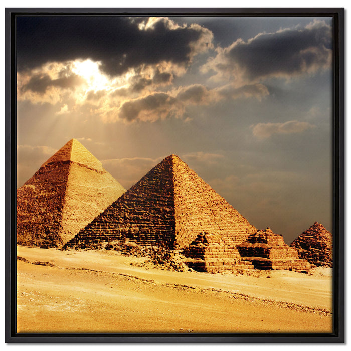 Pyramiden von Gizeh im Sonnenlicht auf Leinwandbild Quadratisch gerahmt Größe 70x70