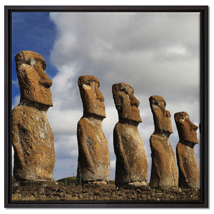 Moai Statuen auf den Osterinseln auf Leinwandbild Quadratisch gerahmt Größe 60x60