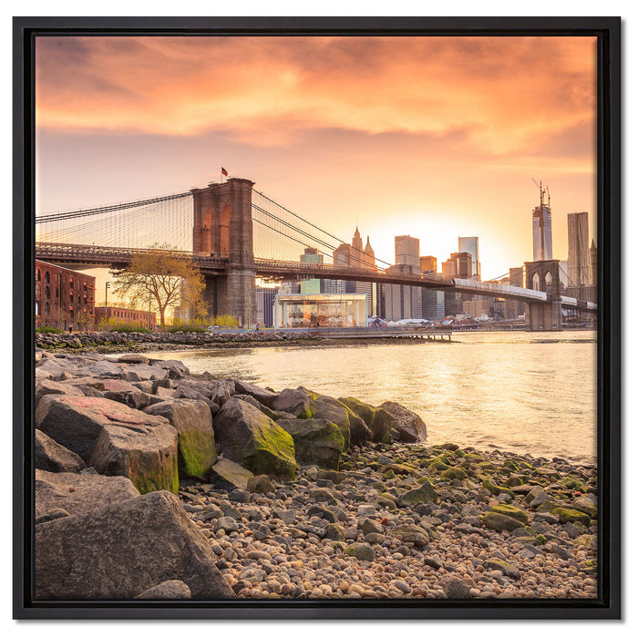 Brooklyn Bridge Sonnenuntergang auf Leinwandbild Quadratisch gerahmt Größe 60x60
