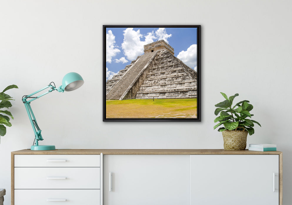 Maya Pyramide in Mexico auf Leinwandbild gerahmt Quadratisch verschiedene Größen im Wohnzimmer