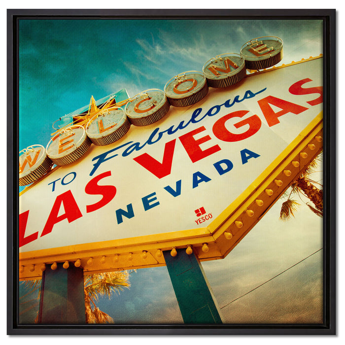 Las Vegas Retro Look auf Leinwandbild Quadratisch gerahmt Größe 60x60