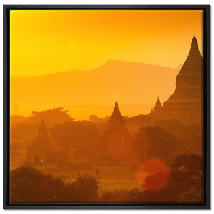 Buddha Tempel im Sonnenuntergang auf Leinwandbild Quadratisch gerahmt Größe 70x70
