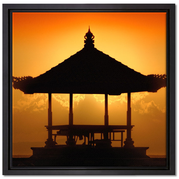 Pagode in Bali im Sonnenuntergang auf Leinwandbild Quadratisch gerahmt Größe 40x40