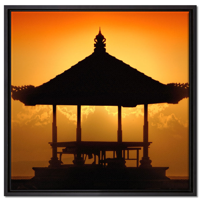 Pagode in Bali im Sonnenuntergang auf Leinwandbild Quadratisch gerahmt Größe 60x60