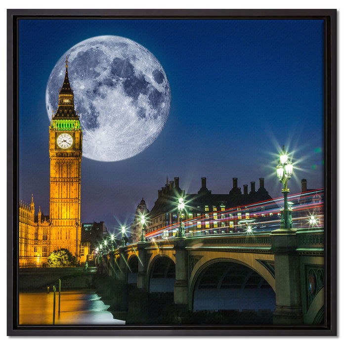 Big Ben vor Mond in London auf Leinwandbild Quadratisch gerahmt Größe 60x60