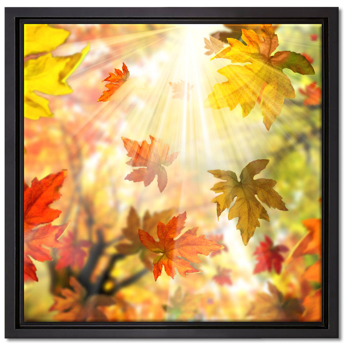 Fliegende bunte Herbstblätter auf Leinwandbild Quadratisch gerahmt Größe 40x40
