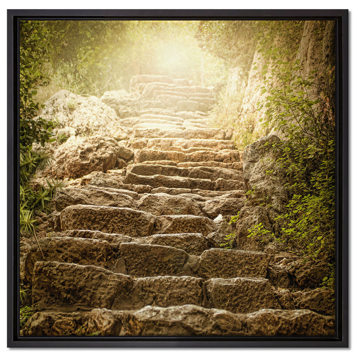 Schöne alte Steintreppe auf Leinwandbild Quadratisch gerahmt Größe 60x60