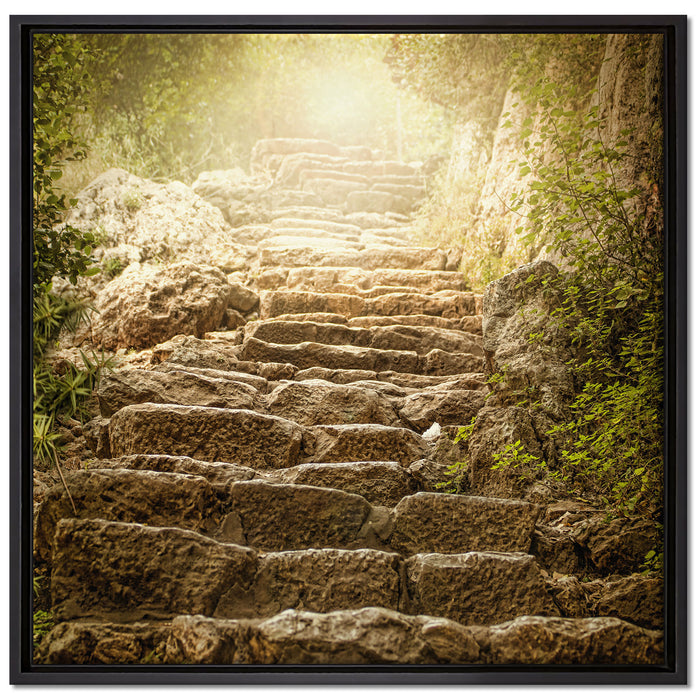 Schöne alte Steintreppe auf Leinwandbild Quadratisch gerahmt Größe 70x70