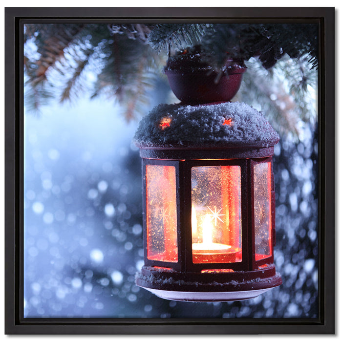 Laterne im Winter auf Leinwandbild Quadratisch gerahmt Größe 40x40
