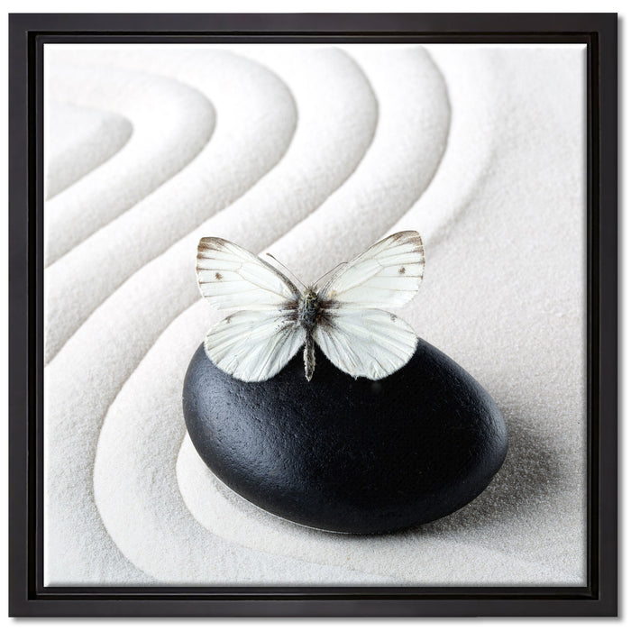 Schmetterling auf Zen Stein auf Leinwandbild Quadratisch gerahmt Größe 40x40