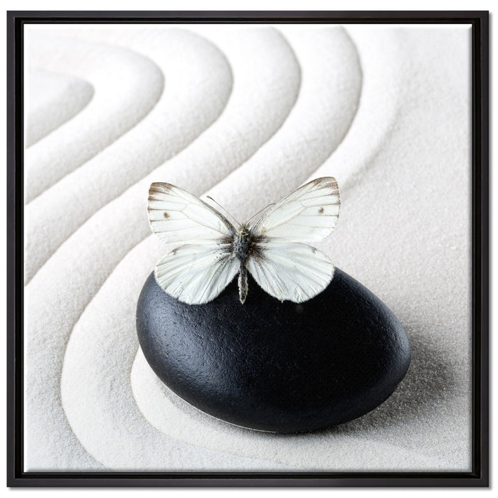 Schmetterling auf Zen Stein auf Leinwandbild Quadratisch gerahmt Größe 70x70
