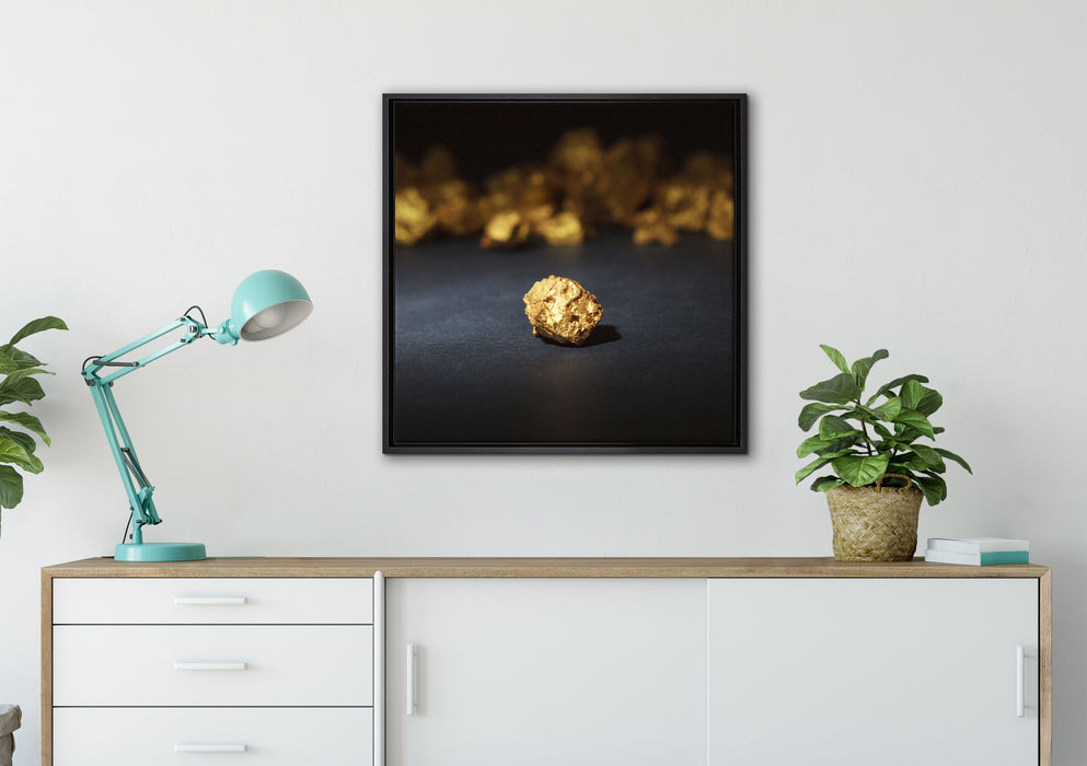Goldnugget auf Leinwandbild gerahmt Quadratisch verschiedene Größen im Wohnzimmer