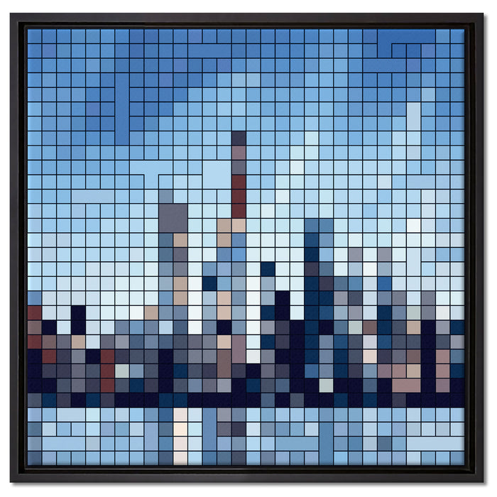 New York Pixel Skyline auf Leinwandbild Quadratisch gerahmt Größe 60x60