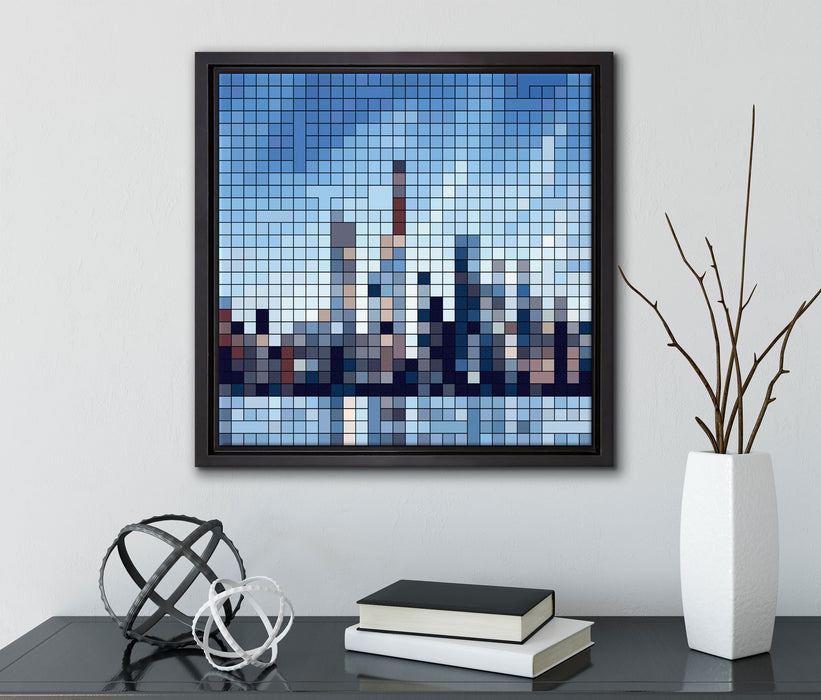 New York Pixel Skyline  auf Leinwandbild Quadratisch gerahmt mit Kirschblüten