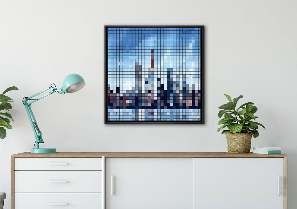 New York Pixel Skyline auf Leinwandbild gerahmt Quadratisch verschiedene Größen im Wohnzimmer