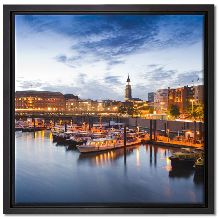 Hamburger Hafen am Abend auf Leinwandbild Quadratisch gerahmt Größe 40x40