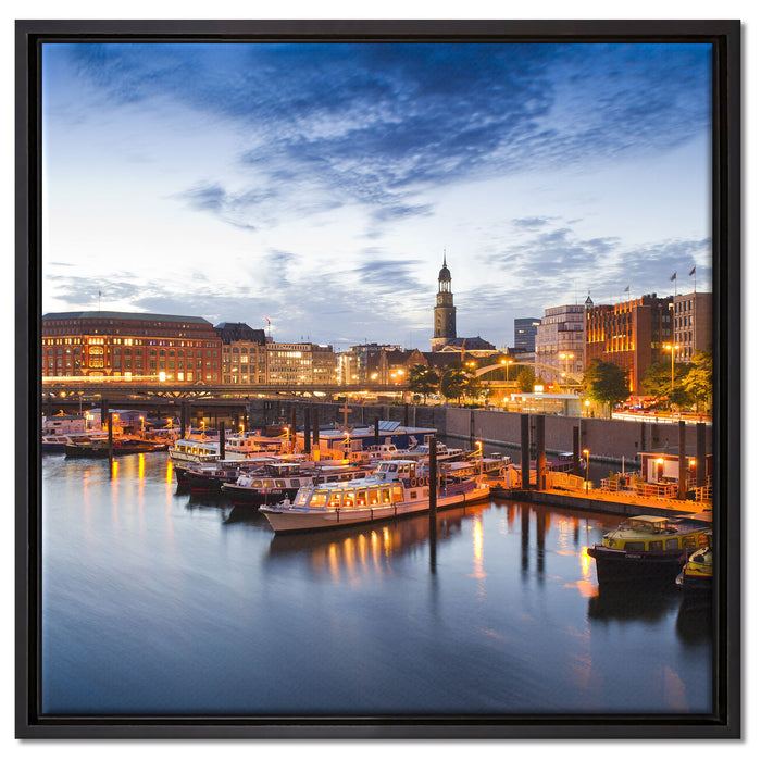 Hamburger Hafen am Abend auf Leinwandbild Quadratisch gerahmt Größe 60x60